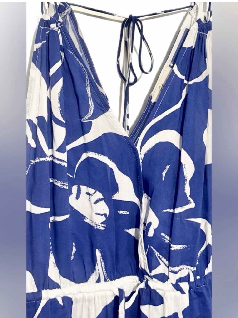 Elan Blue and White Floral Pattern Strappy Maxi Sundress A Definite Must Have! - Picture 4 of 10